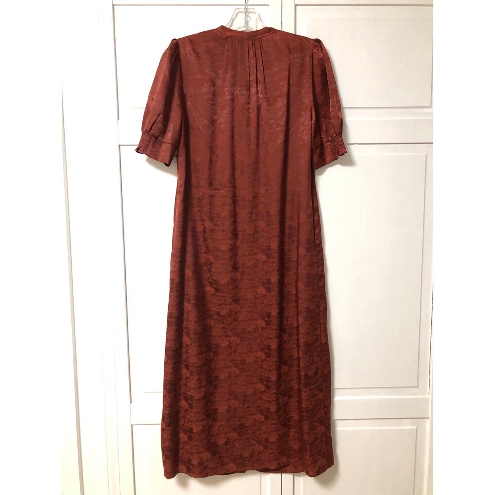 Copper Rust Satin Jacquard Puff Sleeve Maxi Dress - Womens Size S - Picture 4 of 6